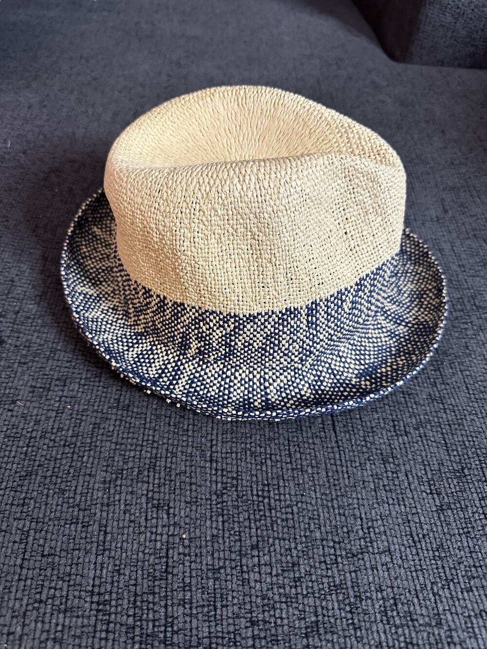 Paul Smith Trilby Hat Mens S Two Tone Straw Beige Blue Natural Woven
